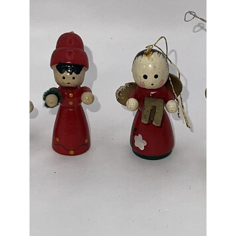 Vtg Wooden Angel Xmas ornament‎ set of 5